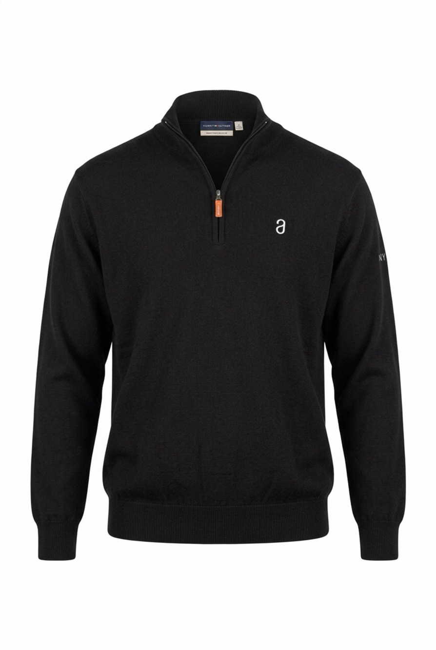 Peter Millar Merino Wool Quarter Zip Pullover Sweater Black XL